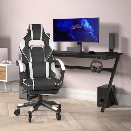 Flash Furniture White LeatherSoft Gaming Chair with Skater Wheels CH-00288-WH-RLB-GG